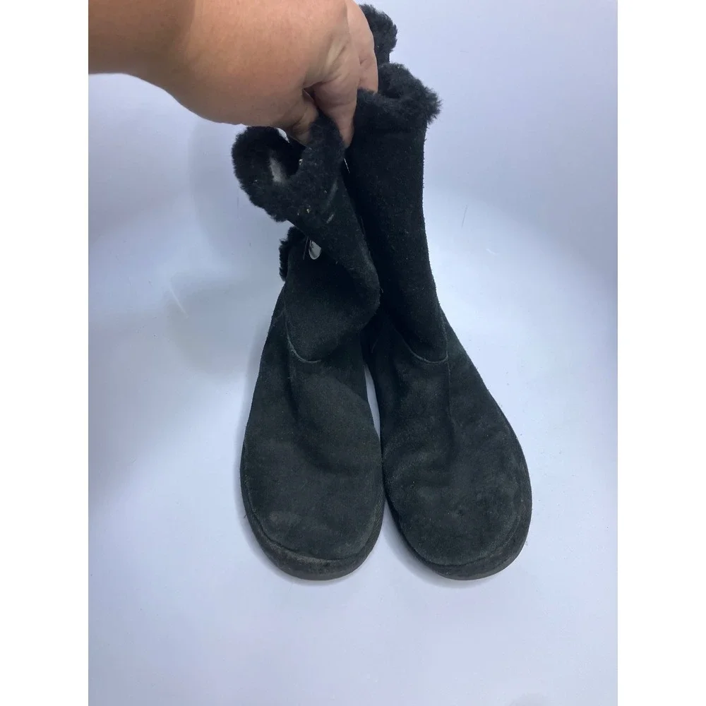 Koolaburra by UGG Victoria Boots Womens 9 Black Fair Suede Faux Fur Bows 1096409